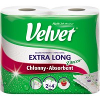 Бумажные полотенца Velvet Extra Long Decor 2 слоя 90 отрывов, 2 рулона 